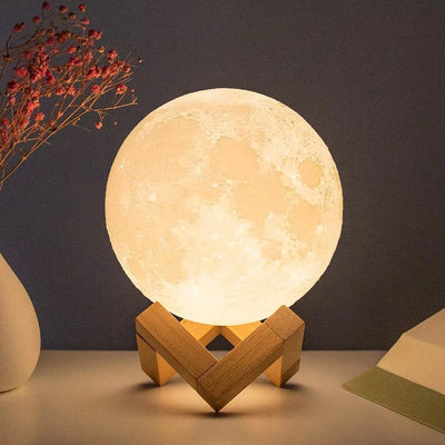 3D Moon Lamp with Wooden Stand