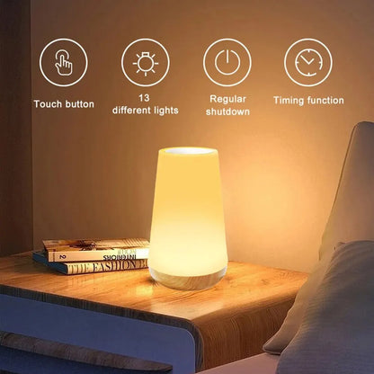 13-Color Touch Bedside Lamp on nightstand — touch control and timer